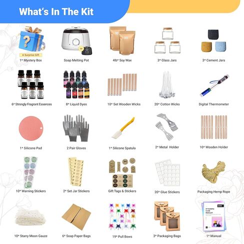 Geoynas 128pcs Candle Making Kit for Adults & Beginners–Soy Wax Candle Making Supplies,4Lb Soy Wax,6 Units Long-Lasting Scents,30pcs Candle Wicks,Wax Melter–Crafts for Adults Women,Gifts for Hobbies in Saudi Arabia
