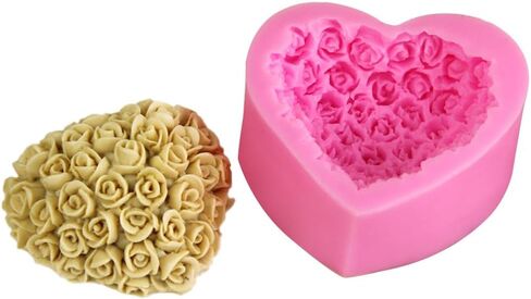 Lovely Heart Silicone Soap Mold Flower Rose DIY Form Fondant Soap Making 3D Handmade Decorating Mould Handmade Drop Glue Mold in Kuwait