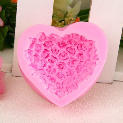 Lovely Heart Silicone Soap Mold Flower Rose DIY Form Fondant Soap Making 3D Handmade Decorating Mould Handmade Drop Glue Mold in Kuwait