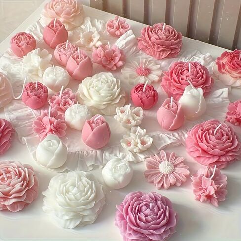 Set of 5 Flower Series Silicone Candle Molds with Rose Bud Rose Peony Daisy Egg Blossoms for DIY Candles Resin Soap Making Home Decor Holiday Gift in Saudi Arabia