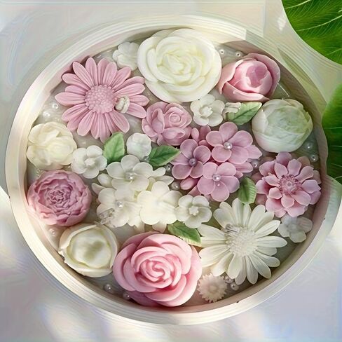 Set of 5 Flower Series Silicone Candle Molds with Rose Bud Rose Peony Daisy Egg Blossoms for DIY Candles Resin Soap Making Home Decor Holiday Gift in Saudi Arabia