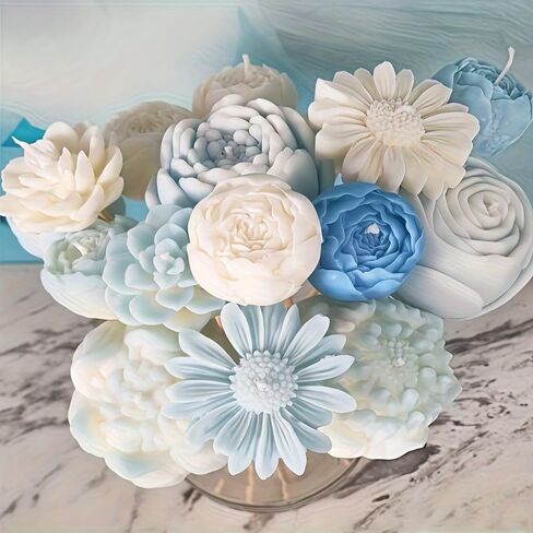Set of 5 Flower Series Silicone Candle Molds with Rose Bud Rose Peony Daisy Egg Blossoms for DIY Candles Resin Soap Making Home Decor Holiday Gift in Saudi Arabia