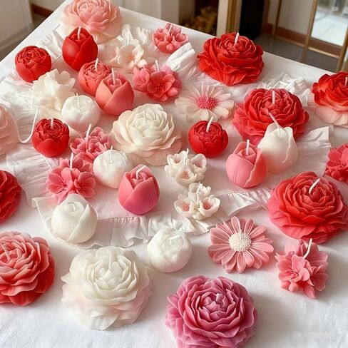 Set of 5 Flower Series Silicone Candle Molds with Rose Bud Rose Peony Daisy Egg Blossoms for DIY Candles Resin Soap Making Home Decor Holiday Gift in Saudi Arabia