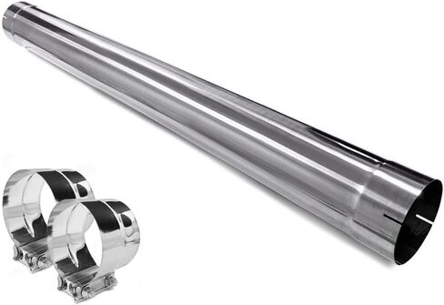 Northeastern Exhaust | Polished Stainless Steel Straight Exhaust Pipe Universal (5 Inch ID/OD x 51 Inch Long) | Straight Pipe Muffler with 5 Inch Band Clamps | Automotive Replacement Part in Saudi Arabia