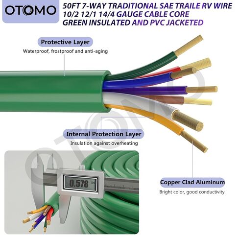OTOMO Heavy Duty 30FT 7 Way Blade Round Conductor Trailer Wiring Harness 14/12/10AWG, Trailer Extension Traditional SAE Insulated Cable for Trailers RV Hitch Campers and Trucks -Fashion Green Sheath in Saudi Arabia