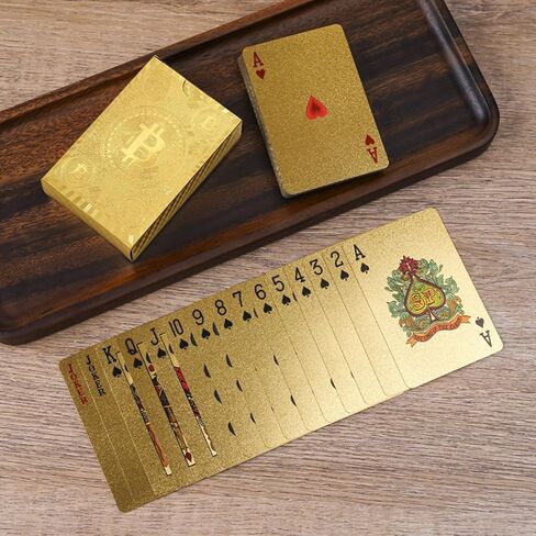 2 Pack Bitcoin Waterproof Playing Cards, Gold & Silver Foil PET Plastic Poker Deck, 2.25 x 3.43 Inch Durable Washable Crypto-Themed Cards for Poker, Game Night & Gifts in Saudi Arabia