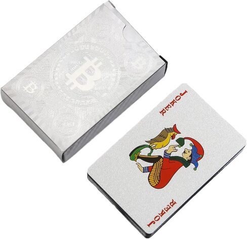 2 Pack Bitcoin Waterproof Playing Cards, Gold & Silver Foil PET Plastic Poker Deck, 2.25 x 3.43 Inch Durable Washable Crypto-Themed Cards for Poker, Game Night & Gifts in Saudi Arabia