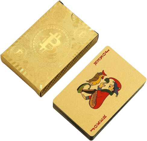 2 Pack Bitcoin Waterproof Playing Cards, Gold & Silver Foil PET Plastic Poker Deck, 2.25 x 3.43 Inch Durable Washable Crypto-Themed Cards for Poker, Game Night & Gifts in Saudi Arabia