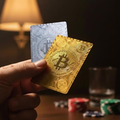2 Pack Bitcoin Waterproof Playing Cards, Gold & Silver Foil PET Plastic Poker Deck, 2.25 x 3.43 Inch Durable Washable Crypto-Themed Cards for Poker, Game Night & Gifts in Saudi Arabia