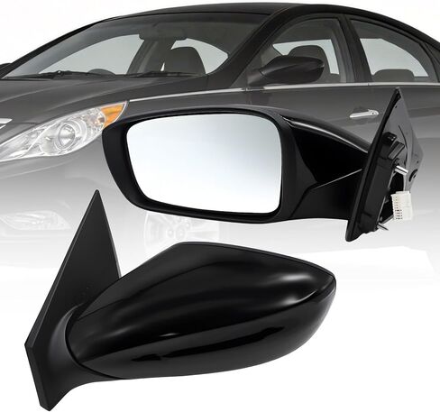 Right Passenger Side Door Mirror Assembly Compatible with 2011 2012 2013 2014 Sonata with Power Glass & Manual Folding and Heated Gloss Black HY1321166 87610-3Q010 (5Pins) in Kuwait