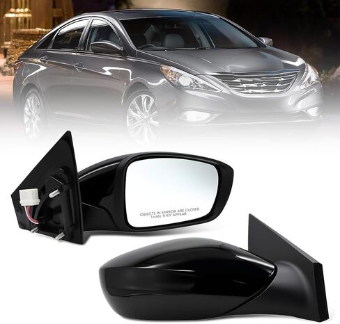 Right Passenger Side Door Mirror Assembly Compatible with 2011 2012 2013 2014 Sonata with Power Glass & Manual Folding and Heated Gloss Black HY1321166 87610-3Q010 (5Pins) in Kuwait