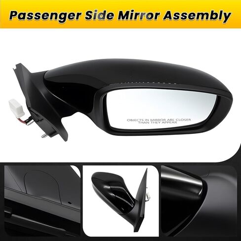 Right Passenger Side Door Mirror Assembly Compatible with 2011 2012 2013 2014 Sonata with Power Glass & Manual Folding and Heated Gloss Black HY1321166 87610-3Q010 (5Pins) in Kuwait