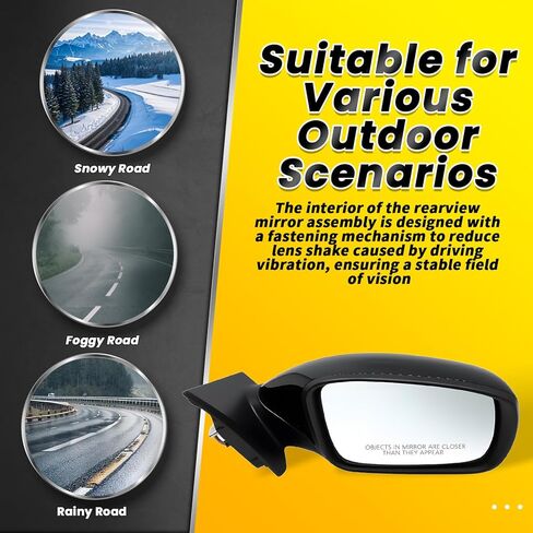 Right Passenger Side Door Mirror Assembly Compatible with 2011 2012 2013 2014 Sonata with Power Glass & Manual Folding and Heated Gloss Black HY1321166 87610-3Q010 (5Pins) in Kuwait