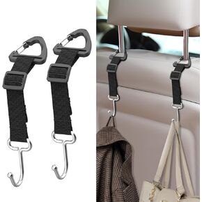 Car Purse Hook 2 Pack: Car Seat Headrest Hook Hanger for Purses and Bags, Adjustable Hidden Metal Storage Organizer Holder for Handbag Purse Coat fit Universal Vehicle, Max Load 100 lbs