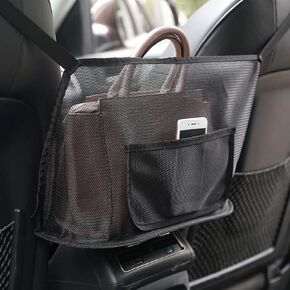 TWAYFEL Car Net Pocket Handbag Holder, Seat Back Organizer Mesh Large Capacity Bag, Driver Storage Netting Pouch for Purse Between Two Seat, Barrier of Backseat Pet Kids (Black, Upgrade)
