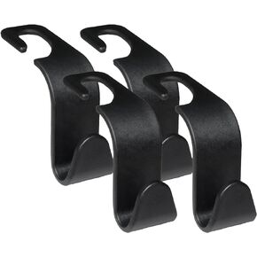 Universal Car Seat Headrest Hooks - 4-Pack, Black S-Type Hangers for Handbags, Purses, Coats - Storage Organizer for All Vehicles