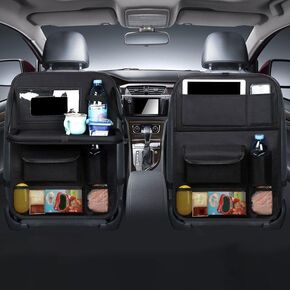 Car Rear Seat Organizer, Footrest Rear Seat Protector with Folding Tablet Holder, Multi-Pocket Rear Seat Organizer with Tablet Holder, Snack and Drink Toy Organizer, Car Travel Accessories (Black)
