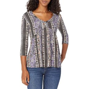 Star Vixen Women's 3/4 Sleeve Babydoll Top with V Neck
