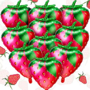 SKYLETY 10 Pieces Strawberry Balloons Sweet Strawberry Foil Balloons Cute Fruit Balloons for Girls Strawberry Themed Birthday Party Decorations, 18.9 x 24.8 Inch