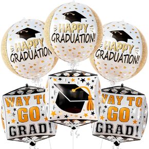 KatchOn, Happy Graduation Balloons - Large 22 Inch, Pack of 6 | Graduation Sqaure 4d Foil Balloons, Graduation Party Decorations 2024 | Graduation Balloons 2024, Graduation Decorations Class of 2024