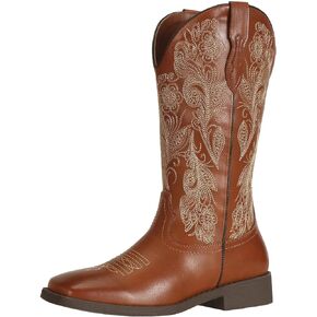 J's.o.l.e Women's Floral Embroidered Cowboy Boots Square Toe Fashion Western Cowgirl Boots