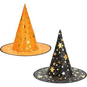 Century Star Witch Hat for Women Halloween Wizard Hat with Gold Star Party Hats for Adults Halloween Costume Accessories