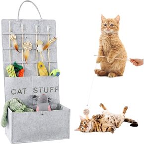 Cat Toy Storage Organizer for Wand Toys,Durable Pet Storage Box with Handle Cat Feather Toy Storage Hanging Bag for Neatly Organizing Teaser Wand Toys
