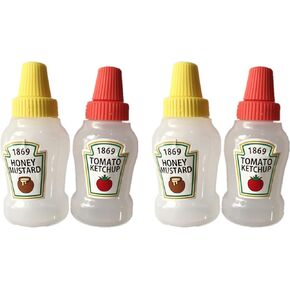 4 Pieces Mini Ketchup Bottle, 25ml Condiment Squeeze Bottles, Refillable Salad Dressing Tomato Ketchup Sauce Containers Plastic Box for Camping Office School BBQ