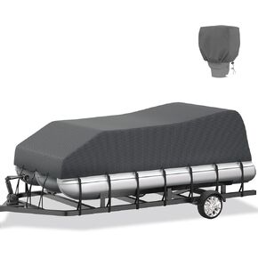 800D Pontoon Boat Cover (Grey(with Motor Cover), Model B: 21'-24' Length, Beam Width 102")