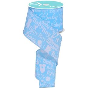 Baby Boy Gender Reveal Ribbon - 2 1/2" x 10 Yards, Light Blue & White, Wired Edge, Baby Shower, Wreath, Banner, It's a Boy, Adoption, Welcome Little One, Diaper Cake, Daycare