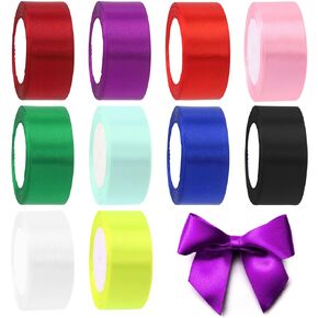 10Pcs Multicolor Polyester Satin Ribbon, 1.5'' (40mm) x 24 Yards Solid Fabric Satin Ribbons Fit for Gift Wrapping Chair Sash Valentine's Day Wedding Birthday Party Decoration Hair Floral Craft