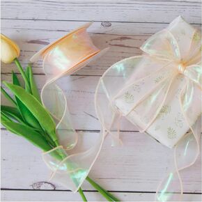 Wide Bendable Iridescent Satin Organza Chiffon Ribbons for Gift Wrapping, Wedding Decoration, 1-1/2 in*10 Yard/Roll, Blue