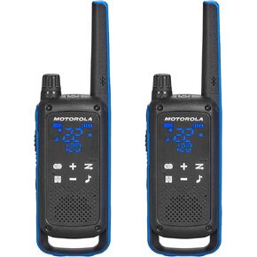 Motorola Solutions, Portable FRS, T802, Talkabout, Two-Way Radios, Emergency Preparedness, Rechargable, 22 Channel, 35 Mile, Black W/Blue, 2 Pack