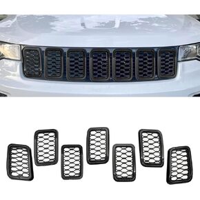 7PCS Honeycomb Mesh Front Grill Inserts Kits Fit for Jeep Grand Cherokee 2017 2018 2019 2020 2021 Glossy Black