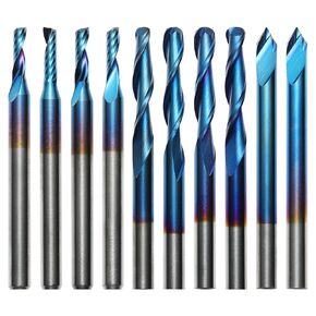 Genmitsu CNC Router Bits 1/8'' Shank End Mill 3.175mm Single Flute Ball Nose V-Groove CNC Cutter for Nylon, Resin, ABS, Acrylic, PVC, MDF, Hardwood, 10pcs, EM10B