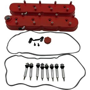 1 SET SHLPDFM Engine Valve Covers Cast Aluminium Red Tall Chevy Valve Covers with Coil Mounts Fits for LS LS1 LS2 LS3 5.3 6.0 6.2 Engine