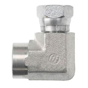 Brennan Industries 1502-06-06-FG Forged Steel 90 Degree Elbow Adapter, 3/8" Female Pipe x 3/8" Female Pipe Swivel, 0.875" Hex, 0.340" Drill