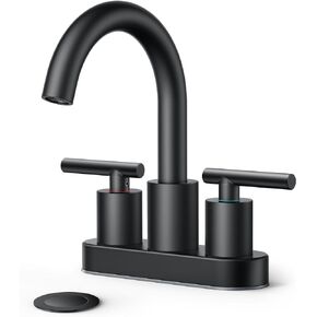 FORIOUS 4 Inch Centerset Bathroom Faucet Black, Two Handle Bathroom Sink Faucet with Pop Up Dain Assembly and Supply Lines, Matte Black Faucet for Bathroom Sink 2 Hole, Black Bathroom Vanity Faucet 4"