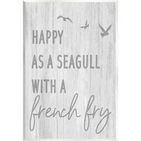 Stupell Industries Funny Happiness Phrase Rustic Seagull Beach Humor Wood Wall Art, Design By Daphne Polselli