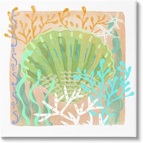 Stupell Industries Vivid Coral Overlay Beach Seashell Watercolor Pattern Canvas Wall Art, Design By unknown