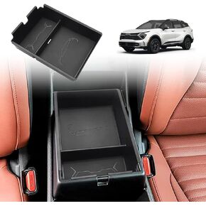 for Sportage 2023 2024 Center Console Organizer with Leather Trim Console Storage Box Insert Tray Compatible with Kia Sportage 2023 NQ5 Accessories (Leather Black)