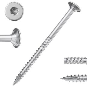 #10 × 3" 410 Stainless Steel Wood Screws, 350Pcs Deck Screws T25 Star Bit, Rust Resistant Timber Screws Preventing Wood Cracking for Log/Landscaping Wood