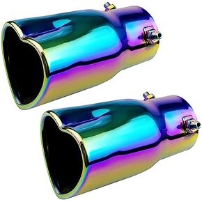 Car Exhaust Tip 2.5 inch Inlet, Universal Heart Shaped Car Exhaust Pipe Straight Muffler Tip Modification Tail Pipe Stainless Steel Tail Throat, Adjustable Car Thickened Pipe (Baked Blue)