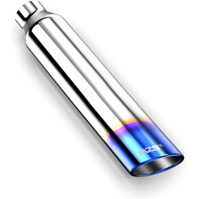MZS Exhaust Tip, Stainless Steel 2.5" Inlet 4" Outlet 18" Length Exhaust Tailpipe Straight Universal Slant Angle Cut - Titanium Burnt 2PCS