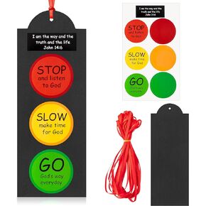 32Sets Inspirational Traffic Light Craft Kit Bulk Bible Scripture John 14: 6 Paper Crafts Make Your Own Sunday School DIY Bookmarks for Kids Classroom Home Easter Christian Religious Party Favor