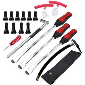 Tire Spoons Lever Motorcycle Dirt Bike Lawn Mower Tire Changing Tools with Bag 1x14.5 inch 2x11 inch Tire Irons 2X Rim Protectors 1x Tire Valve Stems with Remover Tool (Black)