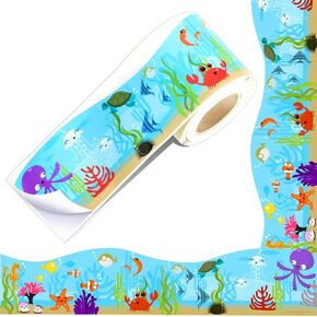 66ft Under The Sea Bulletin Board Border Summer Ocean Bulletin Trim Self Adhesive Sticky Cute Fish Borders for School Classroom Blackboard Office Chalkboard Whiteboard Sea Animals Theme Decorations