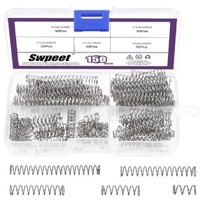 Swpeet 240Pcs 15 Different Sizes Stainless Steel Compression Springs Assortment Kit, Mini Stainless Steel Extension Springs for Shop and Home Repairs, 0.39" to 1.97" Length, 0.16" to 0.24" OD