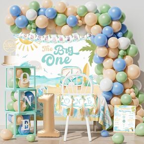 The Big One First Birthday Decorations, Surf 1st Birthday Party Decorations Supplies, Boy 1st-Wave First Birthday Décor, Retro Sand Summer Beach Surfs Up Pool Fishing Baby Boy 1st Birthday