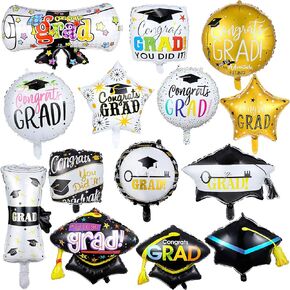 Skylety 14 Pieces 2024 Graduation Balloons Class of 2024 Graduation Party Balloons Congrats Grad Graduation Foil Balloons, Cap Foil Balloons for College High School Party Decorations Supplies